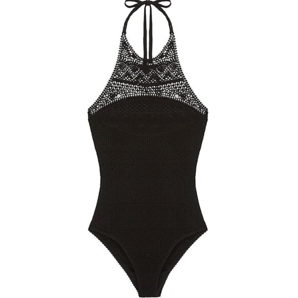 MAJE - Monbo Crochet One-Piece Swimsuit - Black - Picture 1 of 6